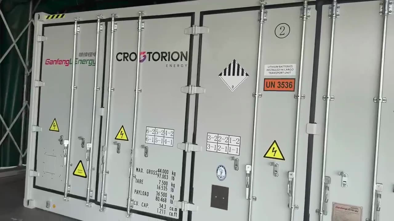 A CROSTORION battery storage container at the yard during final checks